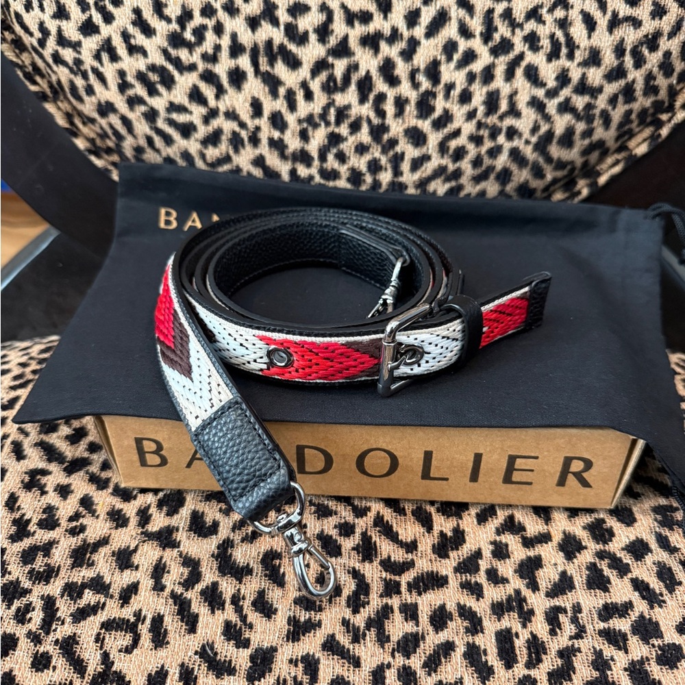 Bandolier Black, Red & White/Brown Leather Crossbody Strap - Picture 3 of 3